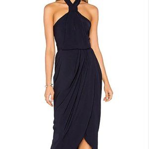 Shona Joy Navy Knot Draped Halter Dress